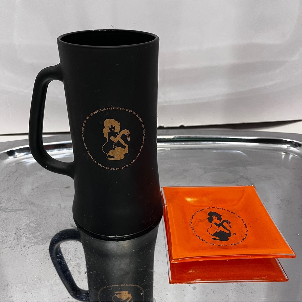 Vintage playboy glass mug & dish set